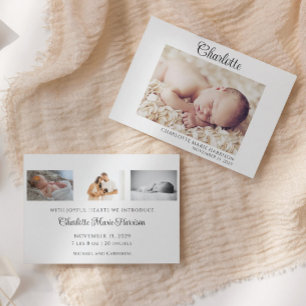 Simple Script Baby Name Photo Birth Announcement