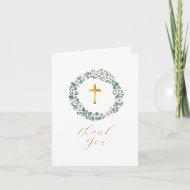 Simple Script Baptism Thank You Card | Elegant  (Front)