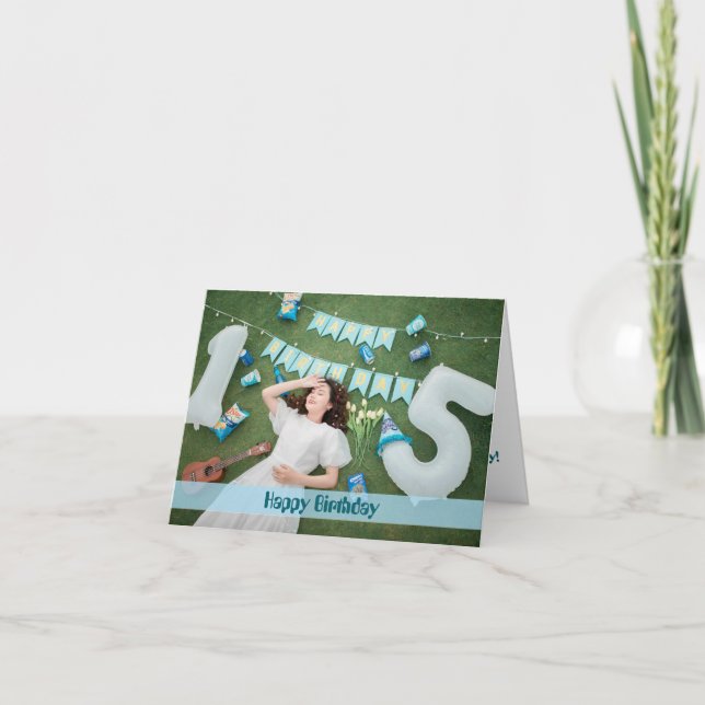 Simple Script Birthday Photo Greeting Card (Front)