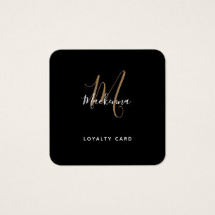 Simple Script Black and Gold Monogram Loyalty Card
