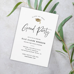 Simple Script Black and White Graduation Party Invitation
