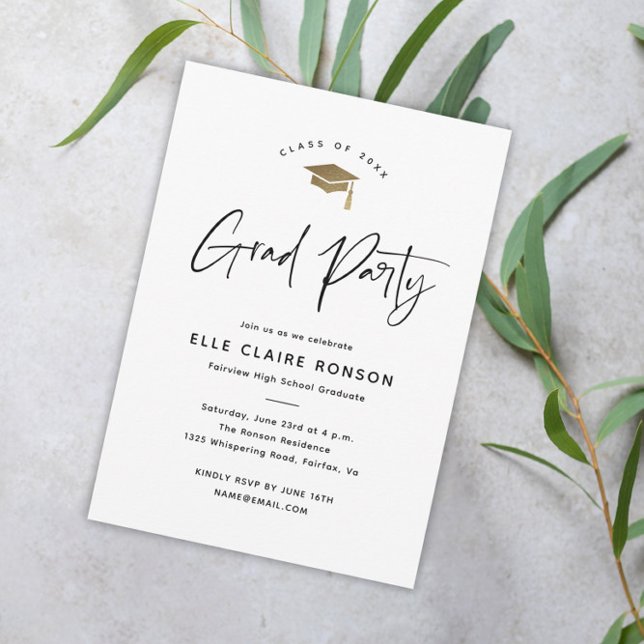 Simple Script Black and White Graduation Party Invitation (Creator Uploaded)