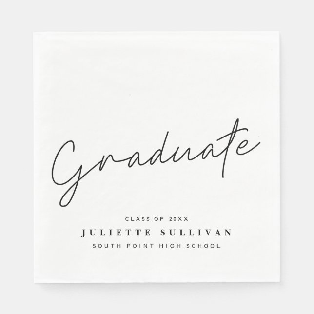 Simple Script Black and White Graduation Party Napkin (Front)