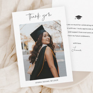 Simple Script Black and White Graduation Thank You Card