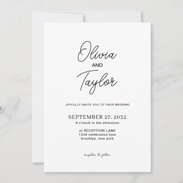 Simple Script Black and White Photo Wedding Invitation (Front)