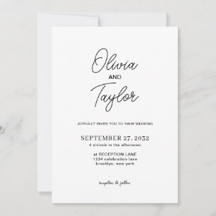 Simple Script Black and White Photo Wedding Invitation