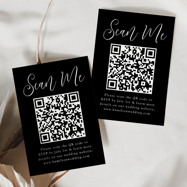 Simple Script Black and White QR Code Wedding RSVP Enclosure Card (Creator Uploaded)