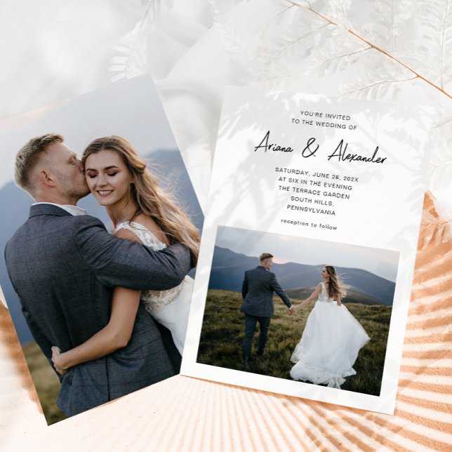 Simple Script Black and White Two Photo Wedding Invitation (Creator Uploaded)