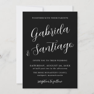 Simple Script Black and White Wedding Invitation