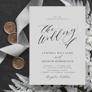 simple script black and white wedding invitation