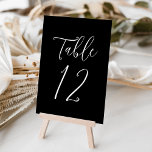 Simple Script Black and White Wedding Table Number<br><div class="desc">Elegant wedding table numbers featuring the table number displayed in a simple white script with a black background. The text and background colours can be changed to your wedding colours using the editing tools.</div>