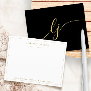 Simple Script Black Gold Personalised Stationery Card