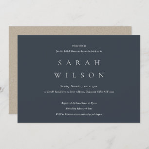 Simple Script Black Navy Bridal Shower Invite