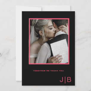 Simple script black & pink minimalist photo  thank you card