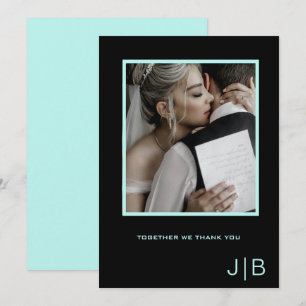  Simple script black & teal minimalist photo  Thank You Card