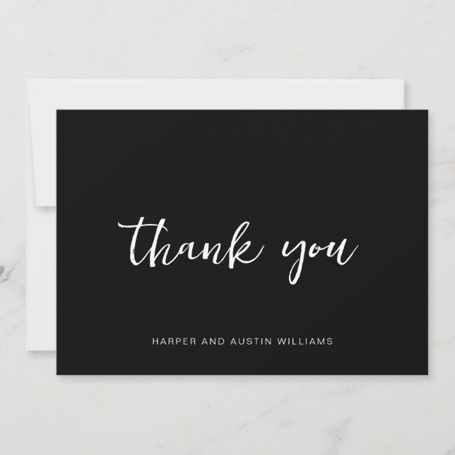 Simple Script Black Thank You Card (Front)