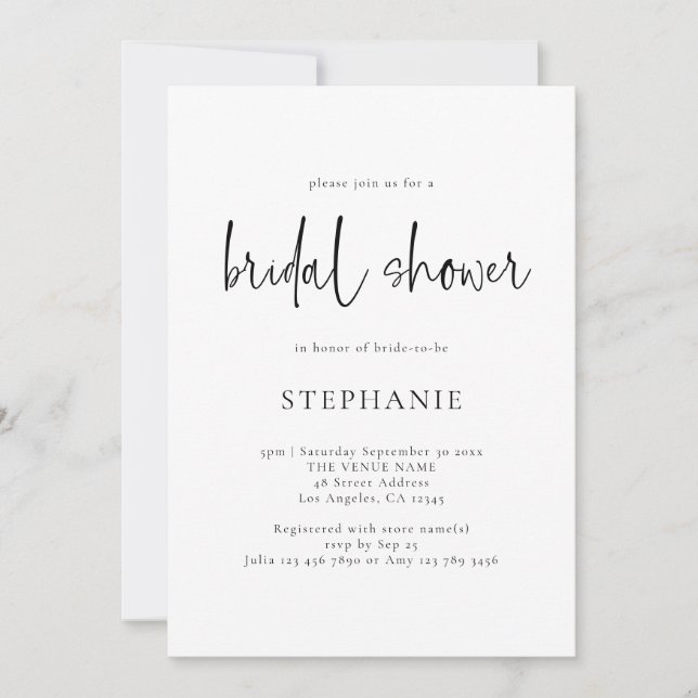 Simple Script Black White Any Colour Bridal Shower Invitation (Front)
