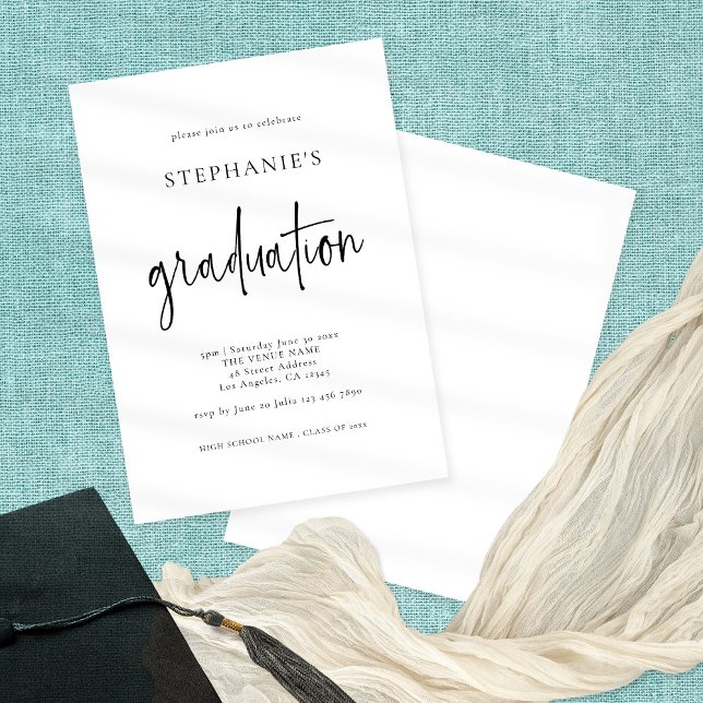 Simple Script Black White Any Colour Graduation Invitation (Creator Uploaded)