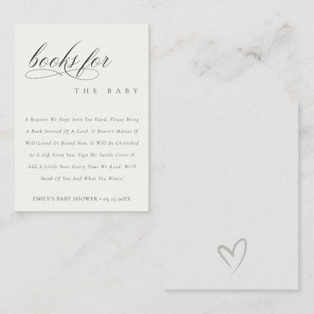Simple Script Black White Books for Baby Shower Enclosure Card (Front/Back)