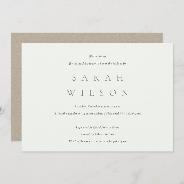 Simple Script Black White Bridal Shower  Invite (Front/Back)