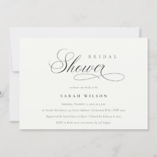 Simple Script Black White Bridal Shower  Invite
