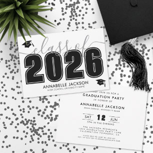 Simple Script Black White Graduation Party Invitation