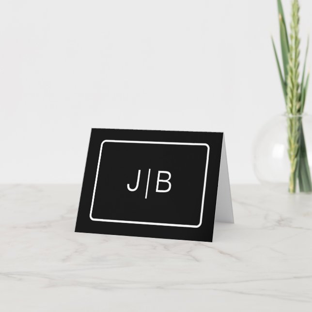 Simple script black white monogram minimalist  thank you card (Front)