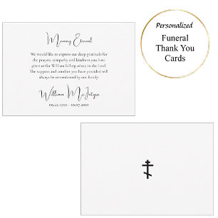 Simple Script Black White Orthodox Funeral Thank You Card