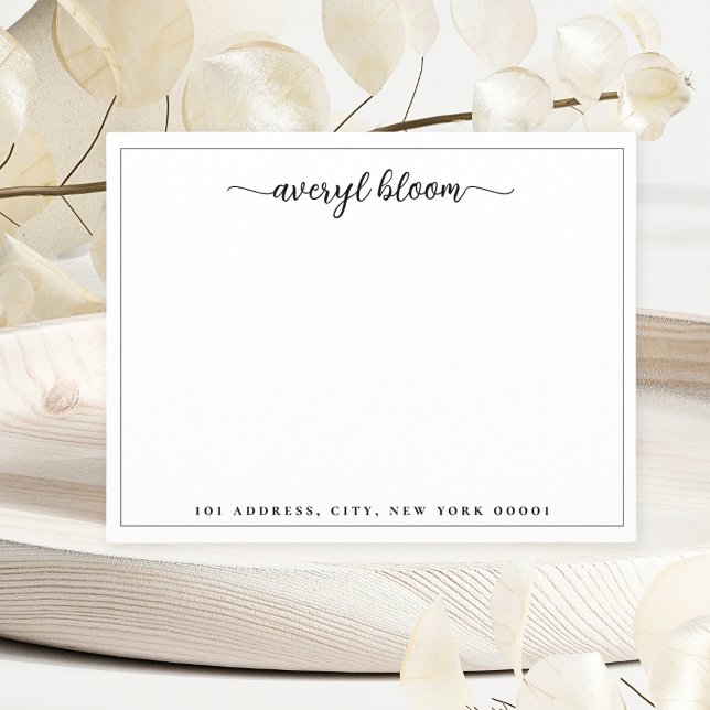 Simple Script Black White Personalised Stationery  Card (Creator Uploaded)