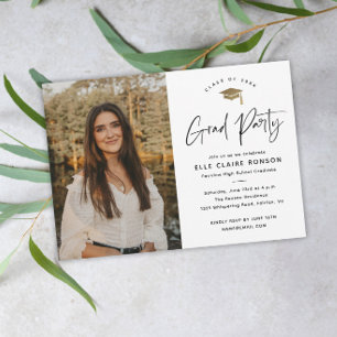 Simple Script Black & White Photo Graduation Party Invitation