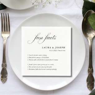 Simple Script Black White Wedding Fun Facts Napkin