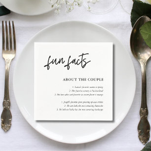 Simple Script Black White Wedding Fun Facts Napkin