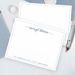 Simple Script Blue Border Personalised Stationery Card