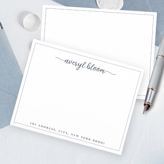Simple Script Blue Border Personalised Stationery  Card (Creator Uploaded)