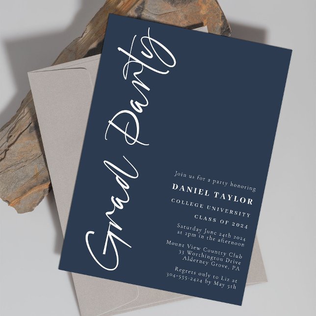 Simple Script Blue Graduation Party Invitation (Creator Uploaded)