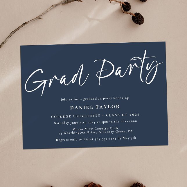 Simple Script Blue White Graduation Party Invitation (Creator Uploaded)