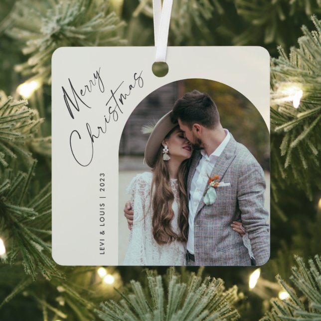 Simple Script Boho Arch Photo Christmas Metal Tree Decoration (Insitu)