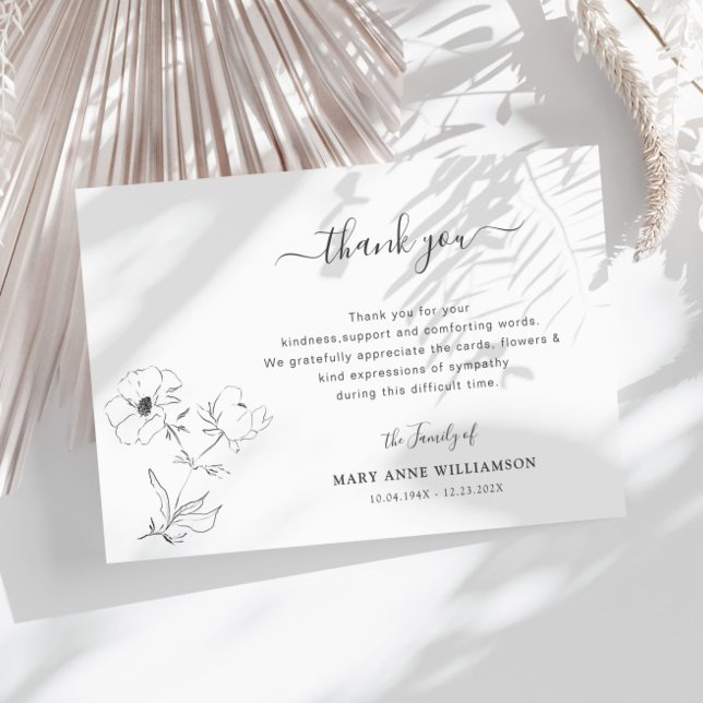 simple script botanical funeral thank you note card (Creator Uploaded)