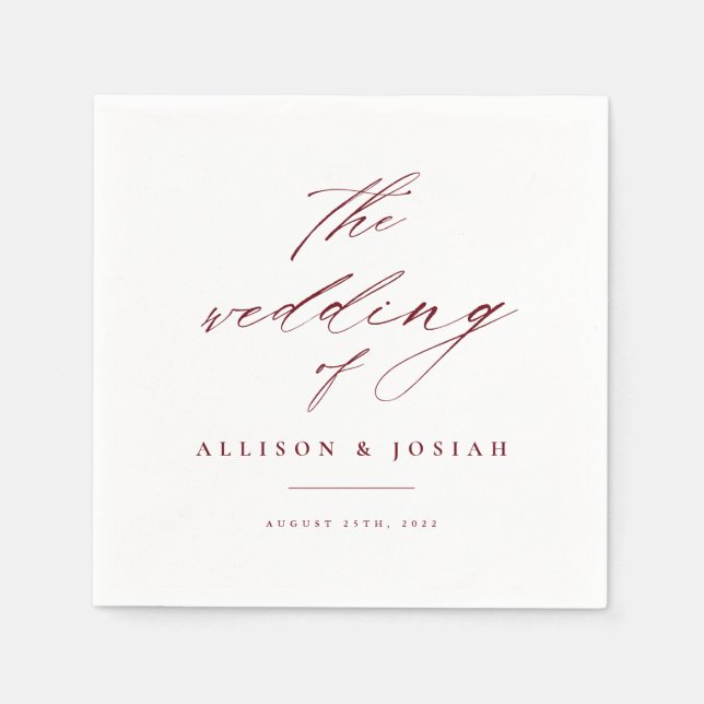 Simple Script Burgundy Maroon Wedding Napkin (Front)