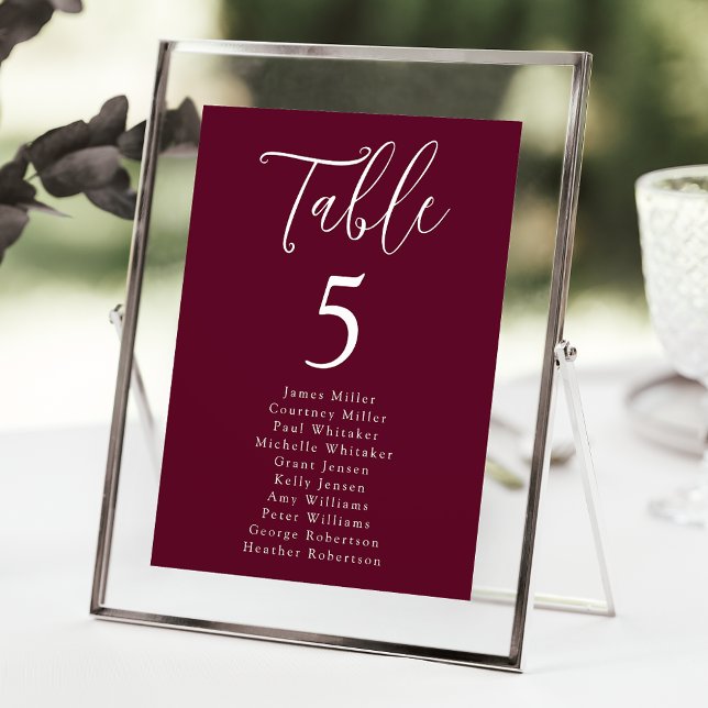 Simple Script Burgundy Table Number Seating Chart (Creator Uploaded)