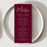 Simple Script Burgundy Wedding Menu<br><div class="desc">Simple wedding menu featuring "Menu" displayed in a white script with a burgundy background. Personalise the burgundy wedding menu by adding your names,  wedding date,  and menu information. Designed to coordinate with our Simple Script wedding collection.</div>