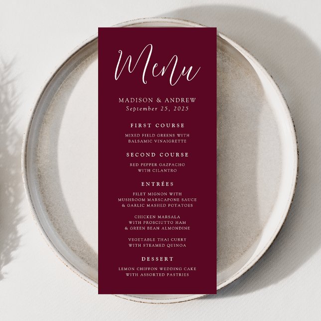Simple Script Burgundy Wedding Menu (Creator Uploaded)