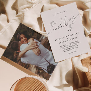 Simple Script Calligraphy Photo Wedding Invitation