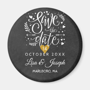 Simple Script Chalkboard Gold Heart  Save the Date Magnet