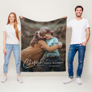 Simple Script Cherish Every Moment Photo Fleece Blanket