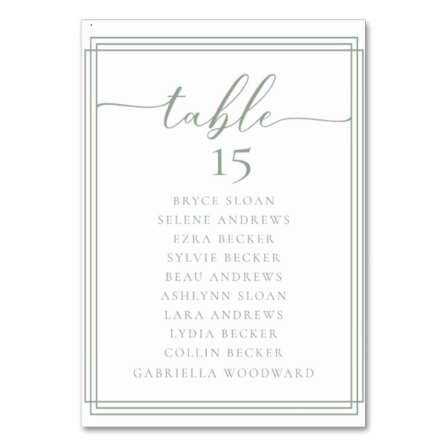 Simple Script Classic Wedding Table Number (Front)