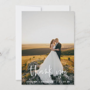 Simple Script Classy Wedding Photo Thank you Card