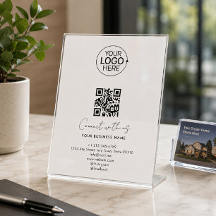 Simple Script Connect With Us Logo QR Code Promo Pedestal Sign