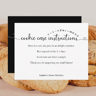 Simple Script Cookie Care Instructions Bakery Thank You Card