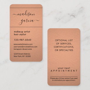 Simple Script Copper Faux Foil Elegant Vertical Appointment Card